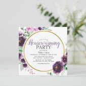 パープルエレガントフローラ引っ越し祝いパーティーパーティー 招待状 (スタンド正面)