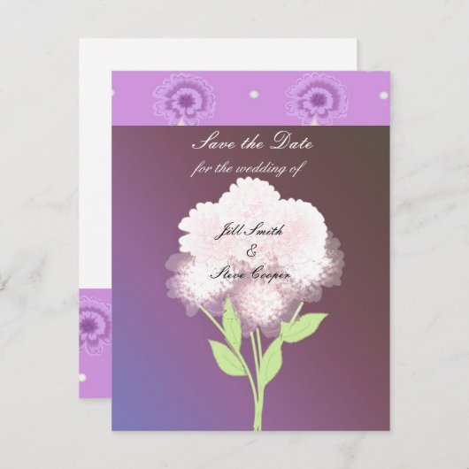 パープルエレガントフローラ日付の保存 セーブザデート (正面/裏面)