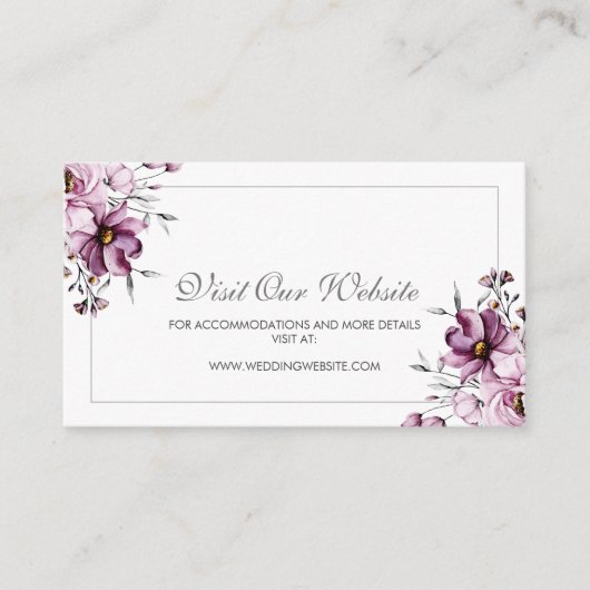 パープルエレガントフローラ結婚のウェブサイト エンクロージャーカード (正面)