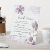 パープルエレガントフローラ結婚のドリンク・メニュー 台座サイン (インサイチュ)