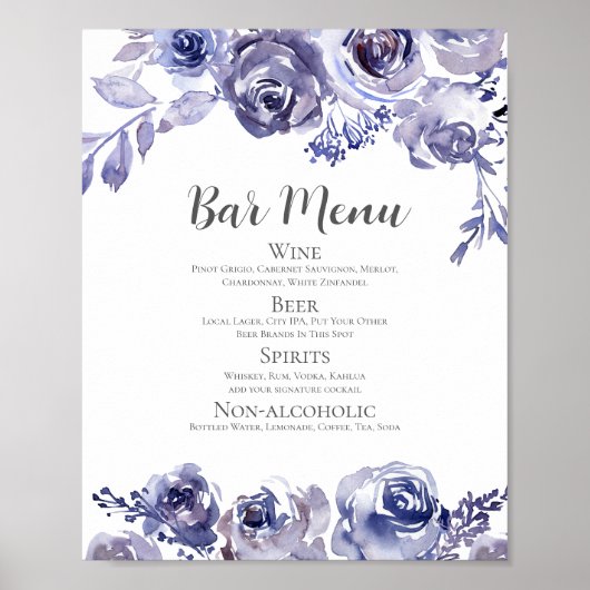 パープルエレガントフローラ結婚のバードリンク ポスター (正面)