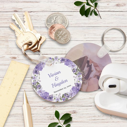 パープルエレガントフローラ結婚キーチェーン キーホルダー