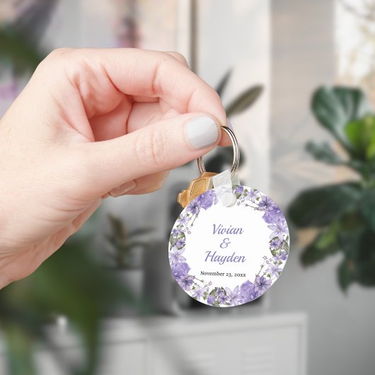 パープルエレガントフローラ結婚キーチェーン キーホルダー