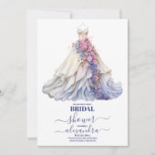 パープルエレガントフローラ結婚ズドレスブライダルシャワー 招待状 (正面)