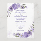 パープルエレガントフローラ結婚式招待状 ポストカード (正面)