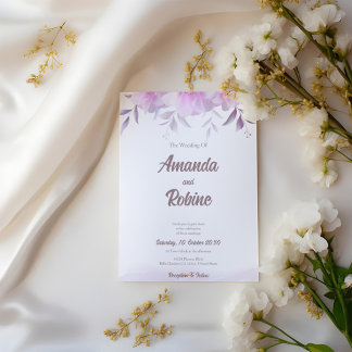 パープルエレガントフローラ結婚式招待状 招待状