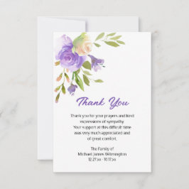 パープルエレガントフローラ葬儀ありがとう サンキューカード