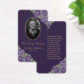パープルエレガントフローラ葬儀祈りの言葉カード (デスク)