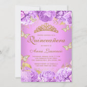 パープルエレガントフローラ蝶キンセアニェラ 招待状 (正面)