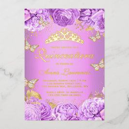 パープルエレガントフローラ蝶キンセアニェラ 箔招待状