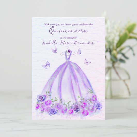 パープルエレガントフローラ蝶キンセアニラ 招待状 (スタンド正面)