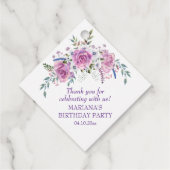 パープルエレガントフローラ誕生日パーティーメッセージカード フェイバータグ (裏面)