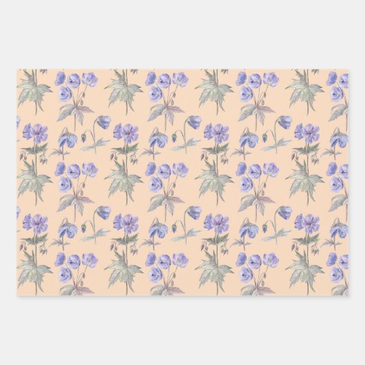 パープルエレガントフローラ誕生日パーティー赤ちゃんシャワー ラッピングペーパーシート (正面2)