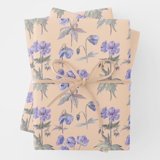 パープルエレガントフローラ誕生日パーティー赤ちゃんシャワー ラッピングペーパーシート (インサイチュ)