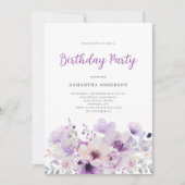 パープルエレガントフローラ誕生日 招待状 (正面)