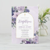 パープルエレガントフローラ金ゴールドアーチガールバプテスマ 招待状 (スタンド正面)