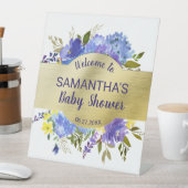 パープルエレガントフローラ金ゴールドベビーシャワーありがとう 台座サイン (インサイチュ)