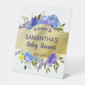 パープルエレガントフローラ金ゴールドベビーシャワーありがとう 台座サイン (正面)