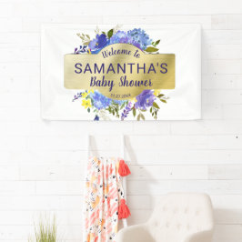 パープルエレガントフローラ金ゴールドベビーシャワーへようこそ 横断幕