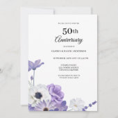 パープルエレガントフローラ50結婚周年 招待状 (正面)