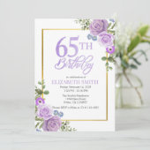 パープルエレガントフローラ65番目の誕生日招待状 招待状 (スタンド正面)