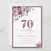 パープルエレガントフローラ70番目の誕生日招待状 招待状 (正面)