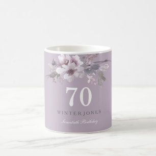 パープルエレガントフローラ70th誕生日パーティギフト コーヒーマグカップ