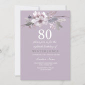 パープルエレガントフローラ80thバースデーパーティー招待状 招待状 (正面)