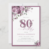 パープルエレガントフローラ80th誕生日パーティー 招待状 (正面)