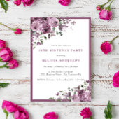 パープルエレガントフローラ80th誕生日パーティー 招待状