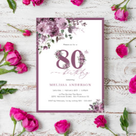 パープルエレガントフローラ80th誕生日パーティー 招待状