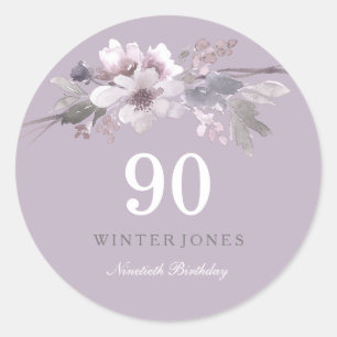 パープルエレガントフローラ90th誕生日パーティー ラウンドシール