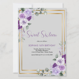 パープルエレガントフローラSweet sixteen金ゴールドアクセント 招待状