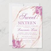 パープルエレガントフローラSweet sixteen16誕生日 招待状 (正面)