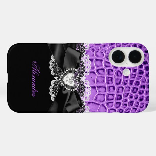 パープルエレガントブラックアニマルボウハートレース2 Case-Mate iPhoneケース (裏面 (横))