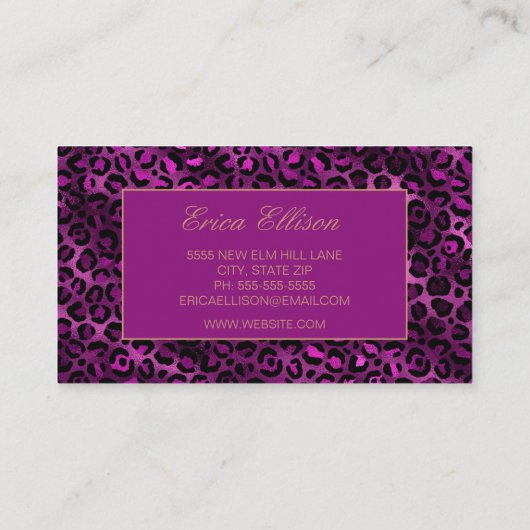 パープルエレガントブラックヒョウ印刷ウェディングプランナー 名刺 (裏面)