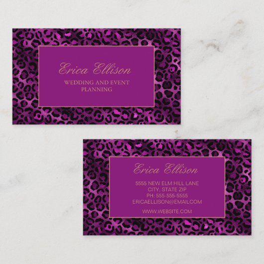パープルエレガントブラックヒョウ印刷ウェディングプランナー 名刺 (正面/裏面)