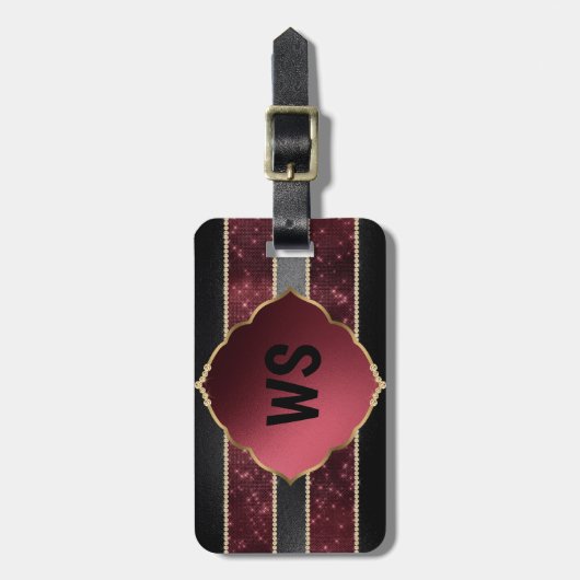 パープルエレガントブラックモノグラムパーソナライズされた荷物 ラゲッジタグ (正面縦)