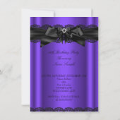 パープルエレガントブラックレースダイヤモンドボウ誕生日 招待状 (裏面)