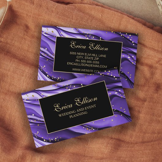 パープルエレガントブラック金ゴールドグリッターウェディングプランナー 名刺