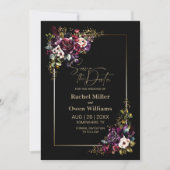 パープルエレガントブルゴーニュ黒フローラズ結婚ズ セーブザデート (正面)