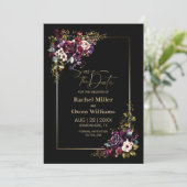 パープルエレガントブルゴーニュ黒フローラズ結婚ズ セーブザデート (スタンド正面)