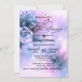 パープルエレガントブルーウォーター色バラブライダルシャワー 招待状 (正面)