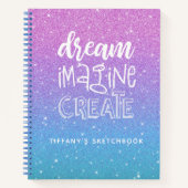 .パープルエレガントブルーグリッターグラデーションスケッチブック ノートブック (正面)