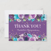 パープルエレガントブルーフローラキンセアニラ誕生日 サンキューカード (正面)