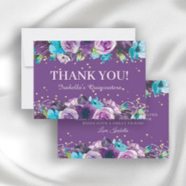 パープルエレガントブルーフローラキンセアニラ誕生日 サンキューカード