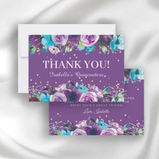 パープルエレガントブルーフローラキンセアニラ誕生日 サンキューカード