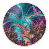 パープルエレガントブルー抽象芸術フェザーデザイン セラミックノブ (正面)