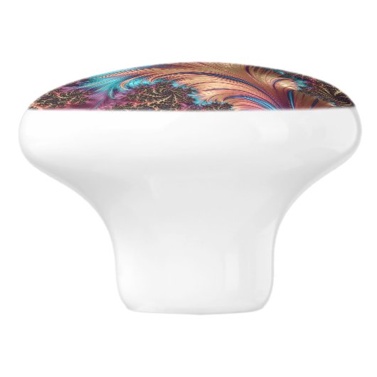 パープルエレガントブルー抽象芸術フェザーデザイン セラミックノブ (側面)