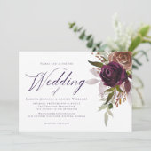 パープルエレガントプラムフローラシックなスクリプ結婚ト 招待状 (スタンド正面)